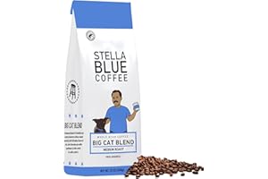 STELLA BLUE Fresh Whole Bean Coffee | Big Cat Blend | 100% Arabica Medium Roast | Whole Beans Ethically Sourced from Central America | Balanced Flavor | Supports PAWS Chicago | 12 oz Bag