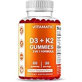 Vitamatic Vitamin D3 + K2 Gummies – 60 Count | Supports Bone, Heart & Immune Health – Promotes Calcium Absorption – Plant-Based, Non-GMO, Gluten-Free
