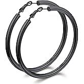 Bestyle 5mm Thick Large Hoop Earrings for Women Lightweight Chunky Hoop Earrings Hollow Tube Hypoallergenic Gold/Silver/Black/Stainless Steel Earrings 30/40/60/80mm