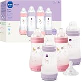 MAM 9oz Easy Start Anti-Colic+ Vented Baby Bottles, 2+ Months, 4 Pack, Girl | Medium Flow Breastfeeding-Like Nipple, Dual Anti-Colic Reduces Gas &amp; Reflux, Easy Clean, BPA Free, 2+ Months, Made In Europe