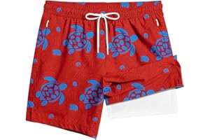 TENGINE Men's Swim Trunk 5" with Compression Liner 5 Inch Quick Dry Board Shorts Zipper Pocket