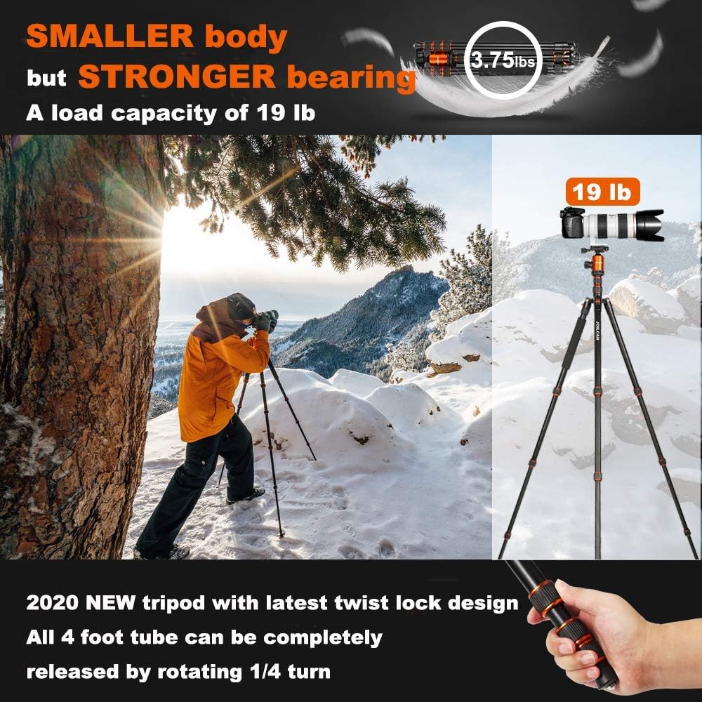 Joilcan 80-inch Tripod for Camera, Aluminum Tripod for DSLR, Monopod, Lightweight Tripod with 360 Degree Ball Head Stable for Travel and Work 18.5"-80", 19lb Load (Orange) : Camera & Photo