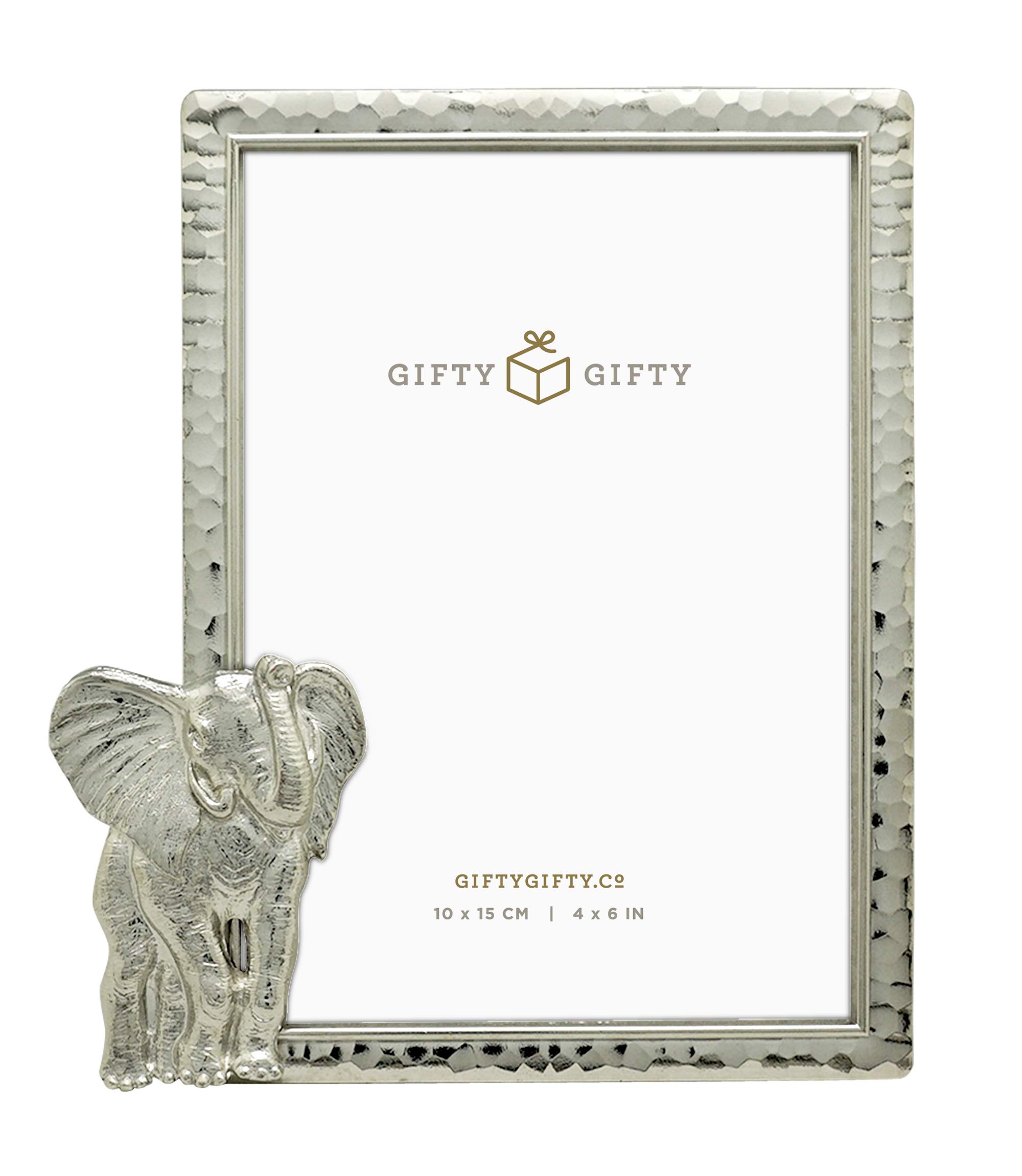 GIFTY GIFTY Modern Thin Boarder Elephant Photo Frame / 4x6 in | for Vertical Display on Tabletops | Perfect for Home Decor, Wedding, Vacation, Graduation, Or Any Milestone Photos (Silver)