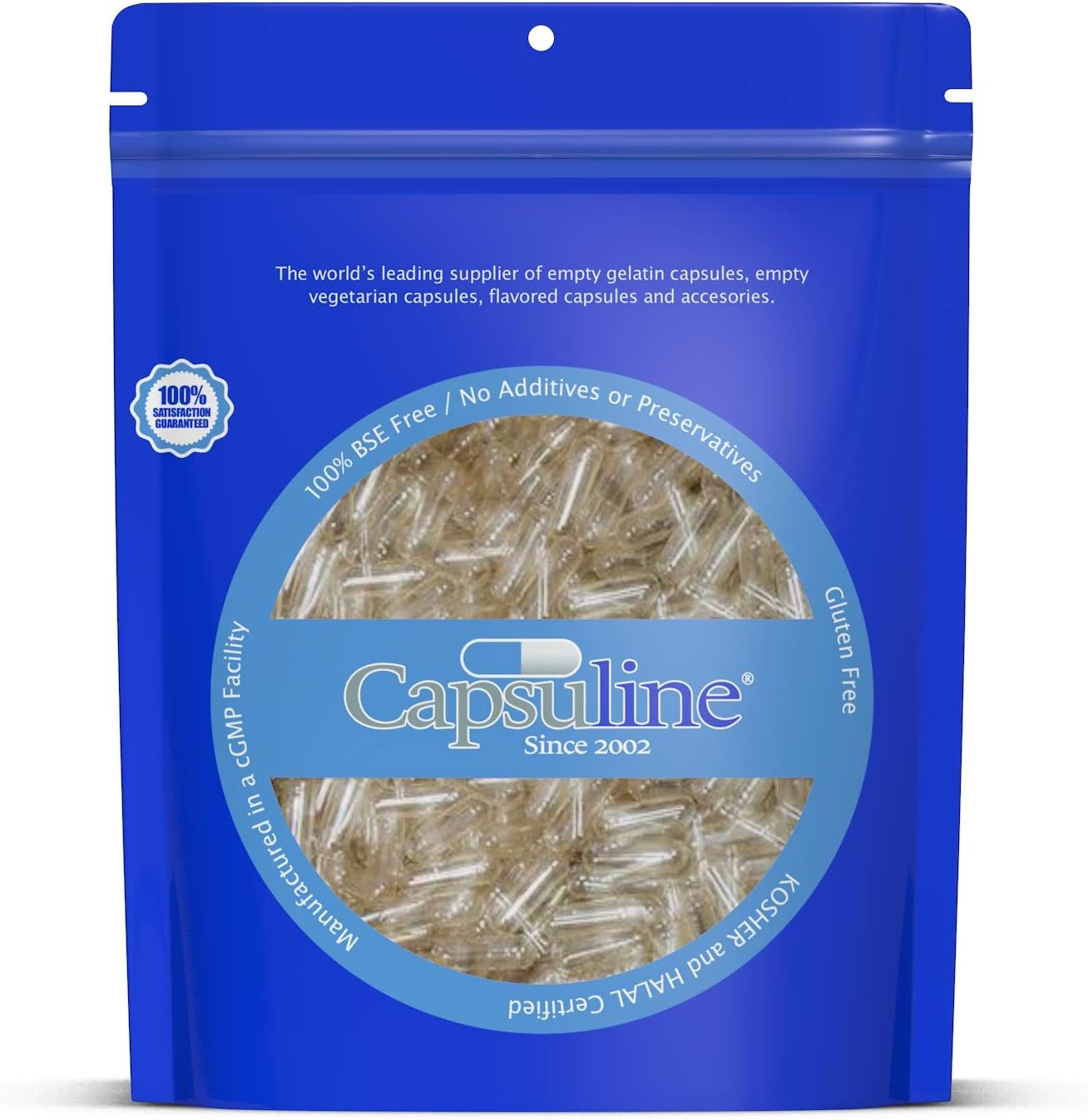 Capsuline Size 0 Gelatin Empty Capsules, 50000 Count, Empty Gel Pill Capsules, DIY Pure Bovine Pill Capsule Filling, Empty Caps, Kosher, Gluten Free and Halal Certified, Non-GMO Certified, Clear