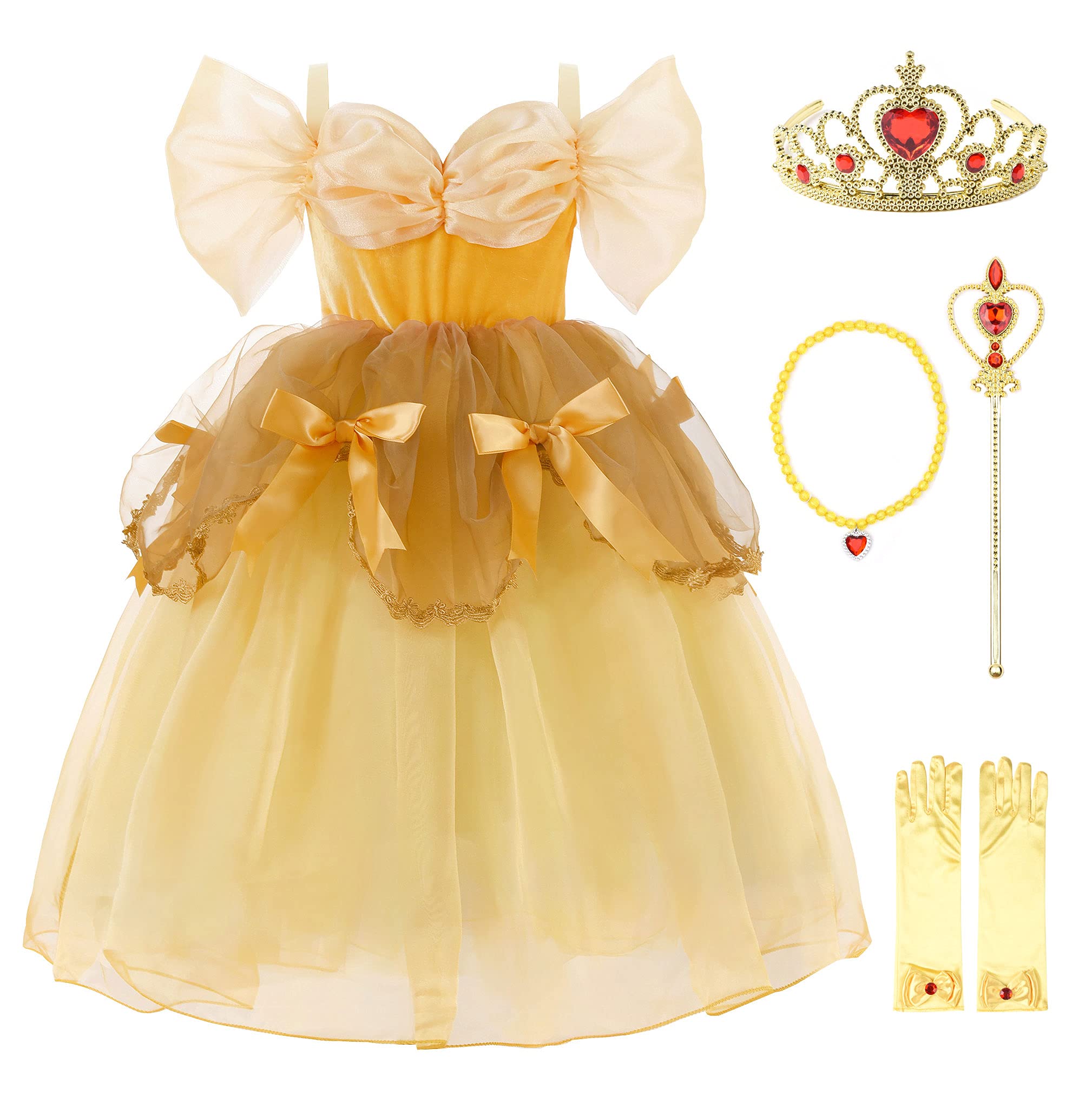 Photo 1 of Uhdear Girls Off Shoulder Princess Costume Dress Ball Gown with Accessories ( SIZE 100/ 2T-3T Yellow)