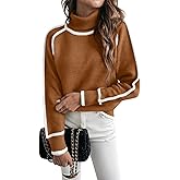 EVALESS Fall Sweaters for Women Trendy 2025 Cute Cozy Turtleneck Long Sleeve Colorblock Knitted Pullover Tops