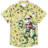 Boys Girls Hawaiian Shirt Funny Dinosaur Aloha Short Sleeve Summer Beach Vacation Tropical Button Down Shirt for 5-14 Years