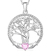 Calliora Birthstone Tree of Life Necklace for Women, 925 Sterling Silver Family Tree Pendant, Dainty Jewelry Birthday Mother's Day Valentine's Day Gifts for Her Mom Wife, 18"+2" Adjustable