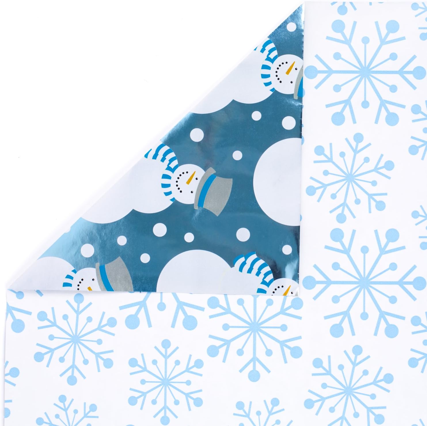Hallmark Reversible Christmas Wrapping Paper (Pack of 3; 60 sq. ft. ttl.) Elegant Foil, Blue and Silver Trees, Snowflakes, Snowmen, Stripes: Kitchen & Dining