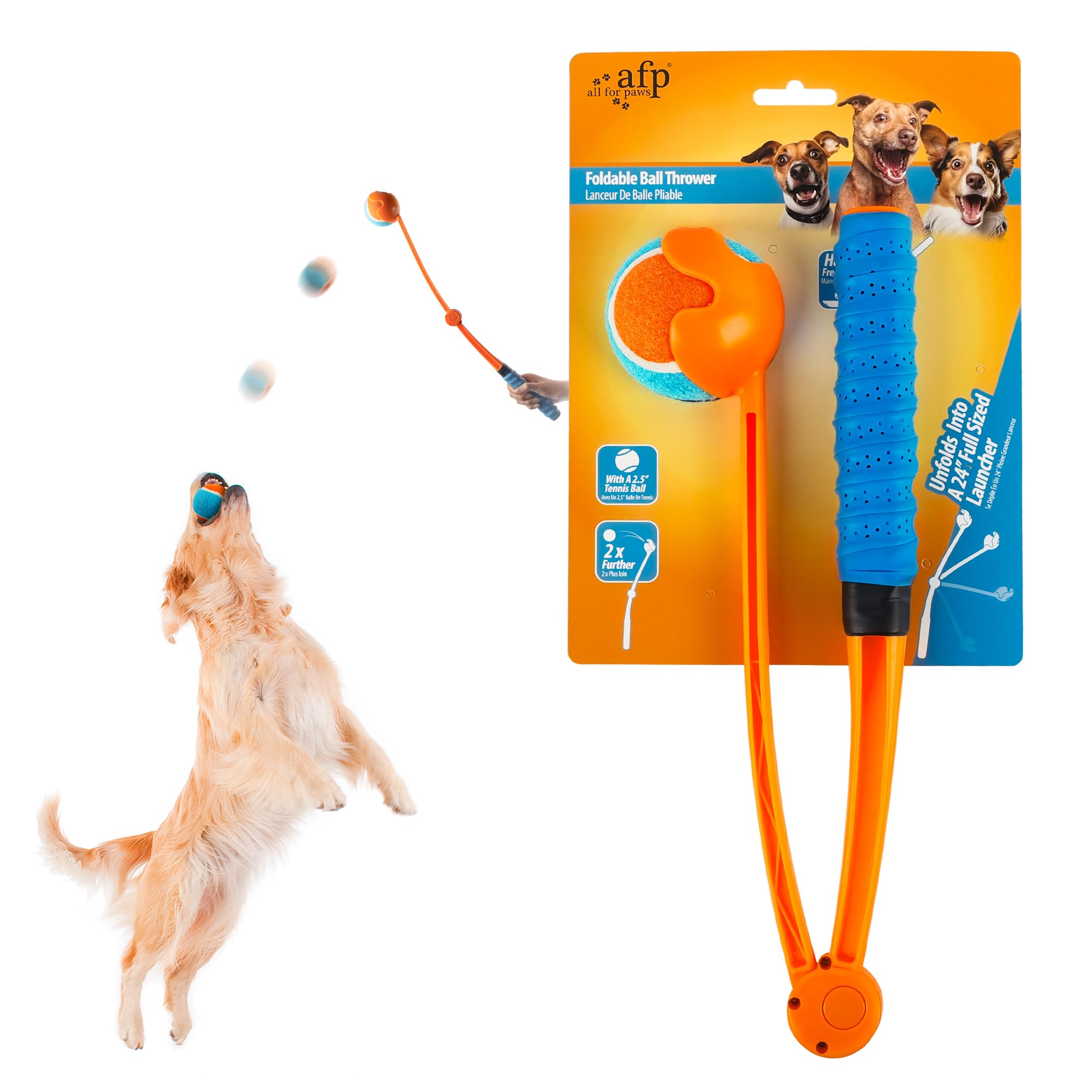 Photo 1 of AFP 25“ Dog Ball Launcher – Interactive Dog Toy for Outdoor, Foldable, Lightweight Design with Non-Slip Handle, Includes Medium Ball (2.5'')