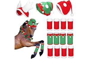Dansydaisy 15 Pcs Christmas Horse Accessory Set Christmas Hook and Loop Fasteners Horse Leg Wraps Xmas Hats Caps Accessories