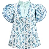 winkbay Women's Boho Print Ruffle Sleeve Cute Blouses Summer Notch Neck Dressy Casual Vacation Tops