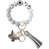 FBOUPYU Cute Silicone Beaded Keychain，Key Chain Holder for Car Keys Women Girl，Daisy Silicone Key Wristlet Resin Butterfly