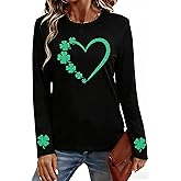 RECUTEWU St Patricks Day Shirt Women Shamrock Lucky Long Sleeve T Shirts Irish St. Paddy Gift Tees
