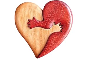 HYMEVROS A Hug from My Heart for You Handmade Wood Carvings, A Hug from My Heart to Yours, Wooden a Hug from My Heart, Loving Hearts Creative Wooden Pendant for Him and Her (A)