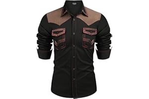 COOFANDY Men's Western Cowboy Shirt Embroidered Long Sleeve Slim Fit Casual Cotton Button Down Hippie Shirts with Pockets