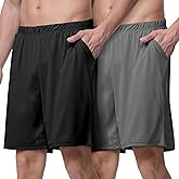 Mens Sleep Shorts Pajama 2 Pack Soft PJ Bottoms,Breathable Mesh Lounge Casual Shorts PJ for Men with Pockets Drawstring
