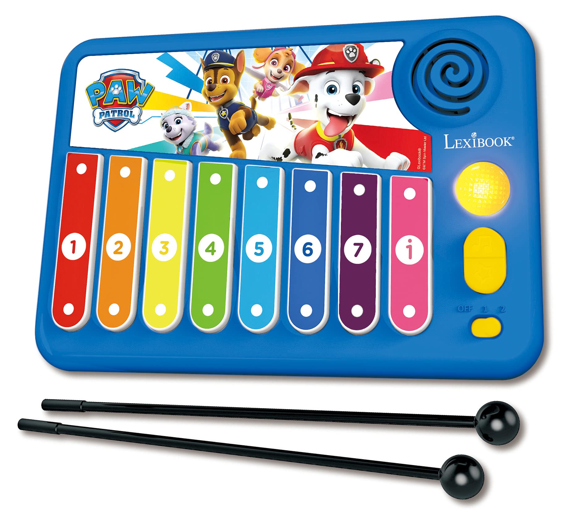 Lexibook, Paw Patrol, Xylofun Electronic and educational xylophone for children, musical toy game, 8 keys, light guiding, 2 mallets included, blue, K340PA