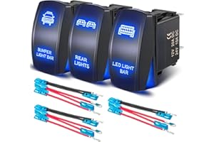 Anina 3 Pack 5 Pin Rocker Switch Rear & Bumper & LED Light Bar Toggle Switch Carling Laser SPST Rocker On-Off 10A/24V 20A/12V