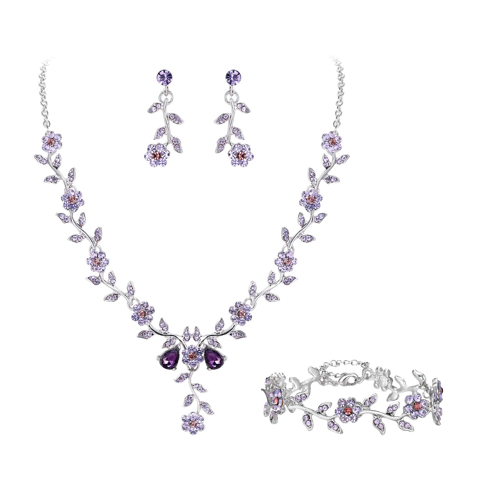 BriLove Women's Wedding Jewelry Set Leaf Cluster