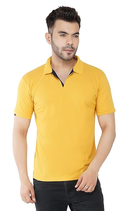 Buy RUNDOWN Men's Mustard Collared T-Shirt at Amazon.in