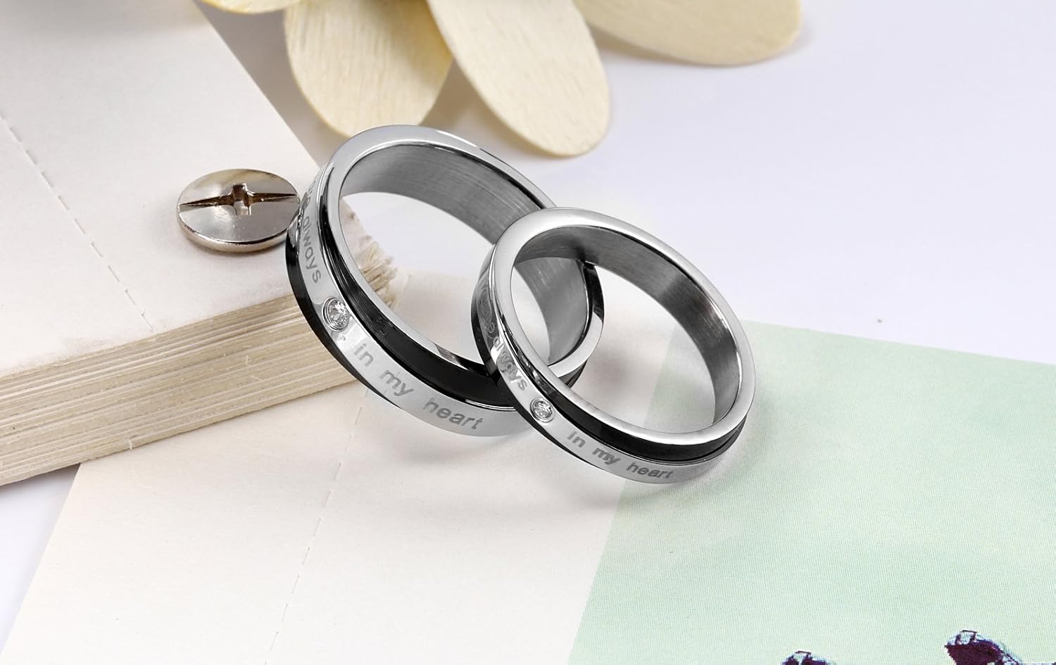 Tungsten Love JewelryWe Couples Stainless Steel You Are Always In My Heart Mens Ladies Engagemetn Promise Ring Wedding Band (Men's Ring, Size V) - Image 4