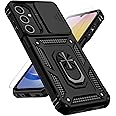 for Samsung Galaxy A25 5G Case with Slide Camera Cover HD Screen Protector [Military Grade 16ft. Drop Tested] Magnetic Ring Holder Kickstand Protective Phone Case for Galaxy A25 5G 2024, Black