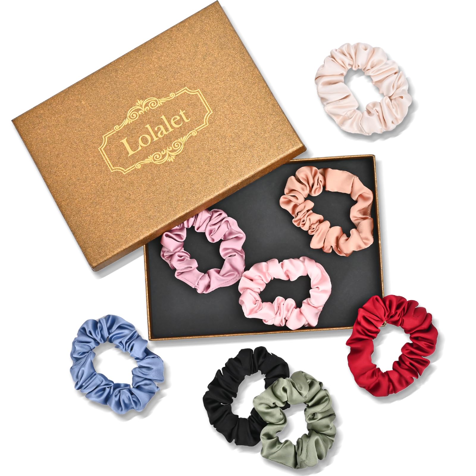 Lolalet Hair Scrunchies Satin Scrunchies for Women, Soft Hair Ties Scrunchy Cute Ponytail Holder Hair Accessories with Elastic Hair Bands for Girls Thick Thin Curly Hair -8 Pack, Style C