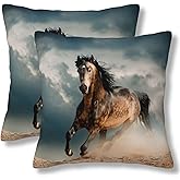 ZYNTIRAX Safari Horses Throw Pillow Covers Horse Running in Dust Pillow Cover 18x18 Inch Set of 2 Western Wild Animals Brown Horses Pillowcase Square Cushion Cases for Couch Bed Sofa