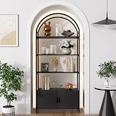 Jehiatek Arched Bookshelf, Bookcase with Doors Storage, 71 Inches Tall Industrial Book Shelf with Sturdy Metal Frame, E1 Quality Boards, Freestanding Display Shelving Unit, Black