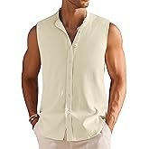 COOFANDY Men's Summer Beach Tank Tops Sleeveless Button Up Shirt Casual Textured Tank Shirts