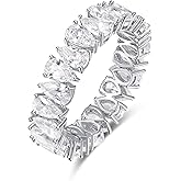 AVECON Eternity Rings Band for Women 925 Sterling Silver Stacking Rings Pear Cut White Cubic Zirconia Wedding Ring Size 5-9