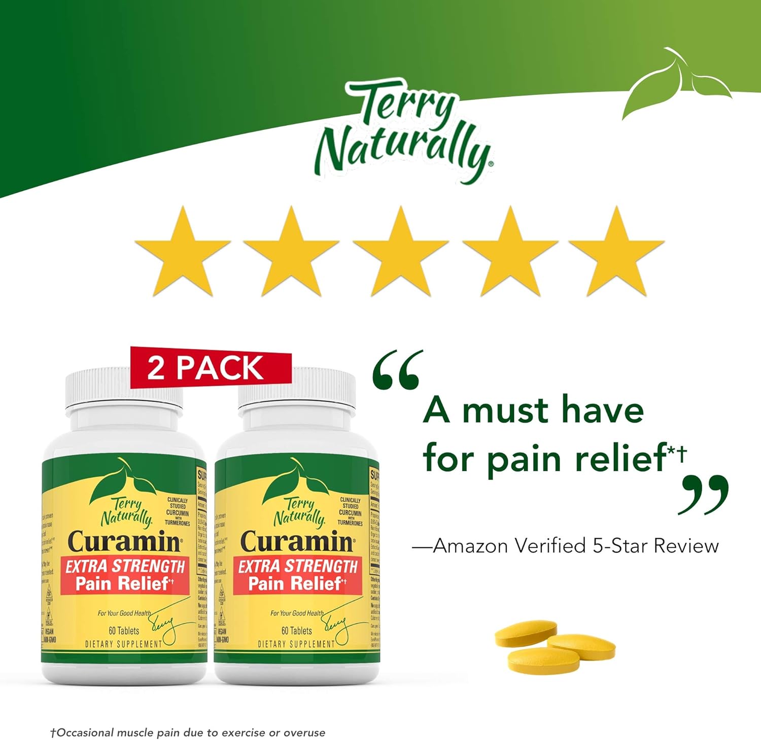 Terry Naturally Curamin Extra Strength (2 Pack) 60 Vegan Tablets NonAddictive Pain Relief