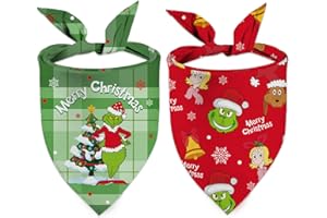 RATOYAL Grinchmas Dog Bandana Gifts,2 Pcs Grinech Christmas Funny Dog Bandanas,Green Monster Patterns for Pet Christmas Party Costume Accessories Decoration