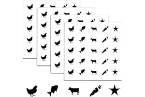 PRESSINART 500Pcs Food Choice Stickers Meal Stickers for Food Chicken Fish Cow Carrot Stars Pattern 0.8 Inch Black Wedding Me