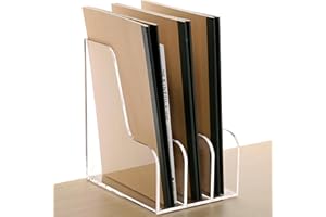 SANRUI Desk Organizer, Acrylic Desk Magazine File Holder with 3 Vertical Compartments,Vertical File Organizer Clear File Sorter for Office Home School,A4 Size