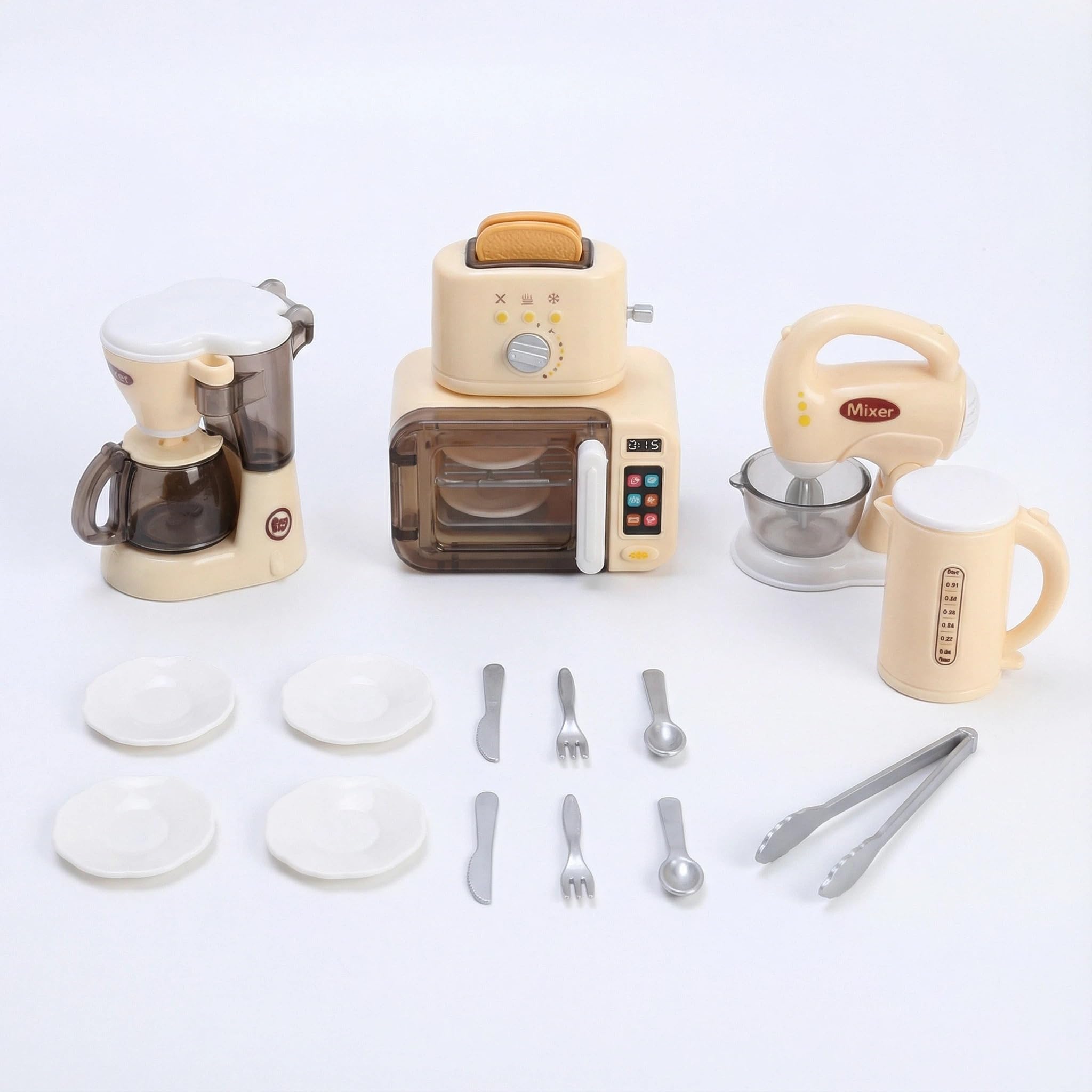 17 PCS Kids Play Kitchen Set, Toy Coffee Machine, Toaster, Mixer & Kettle with Mini Utensils,Maslasee, Pretend Play Accessories for 3 4 5 6 Year Old Girls Boys, Educational Plastic Kitchen Toy Gift