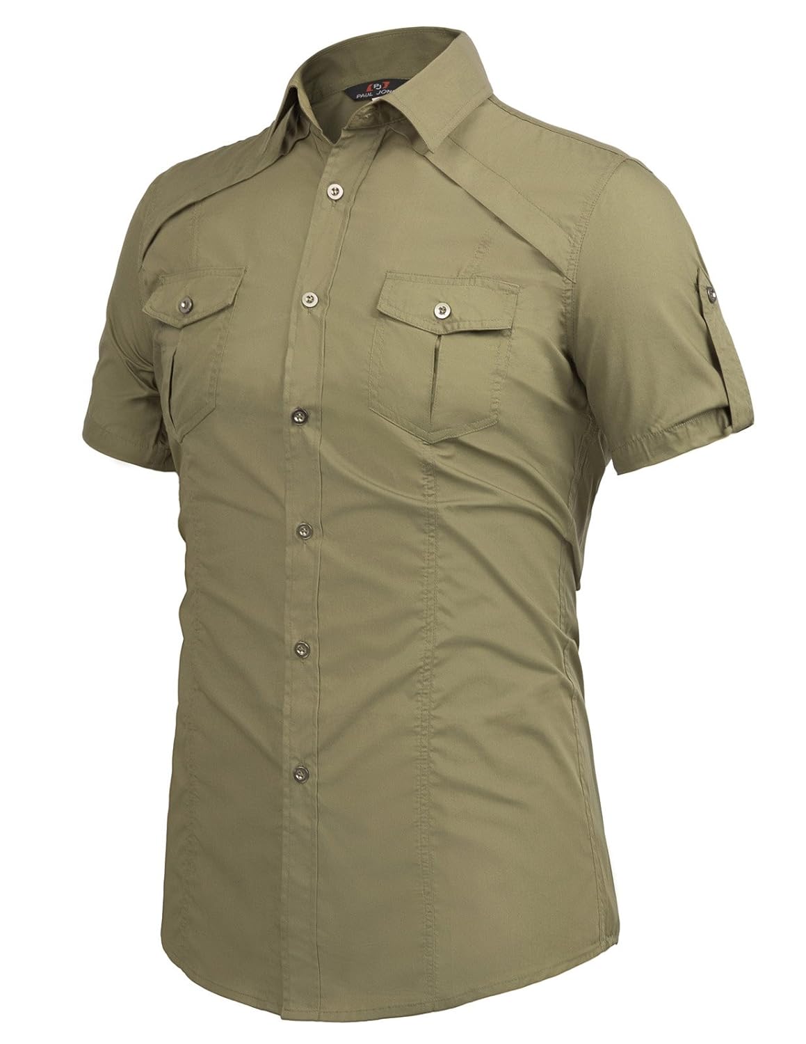 Mens Army Green Button Down Shirt BETC