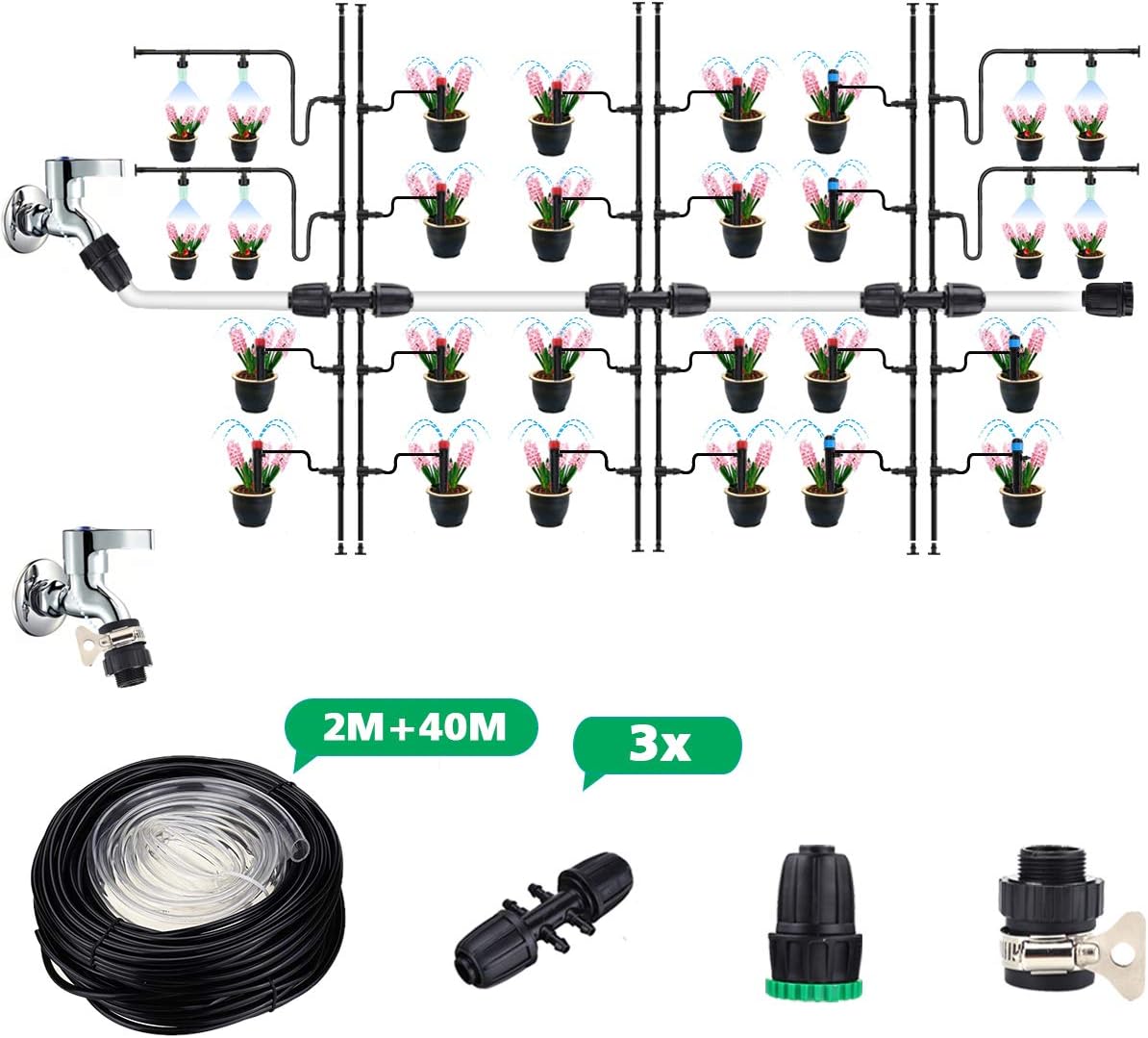 Micro Drip Irrigation Kit,king do way 42m/138ft Garden Irrigation System with Adjustable Nozzle Sprinkler Sprayer&Dripper Automatic Patio Plant Watering Kit Misting Cooling System for Greenhouse,Lawn: Home & Kitchen