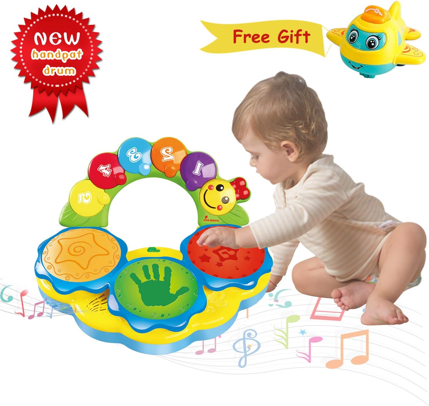 Baby Toys 6 to 12 Months Portable Musical Drums Piano Musical Instrument Early Education Music/Lights/Funny Sounds Toys for 12 3 4 Year Old Boys Girls Toddlers Kids- Come with a Mini Airplane