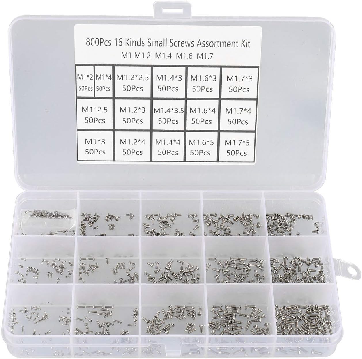 HanTof 800pcs 16 Kinds M1 M1.2 M1.4 M1.6 M1.7 Small Screws,Micro Screws