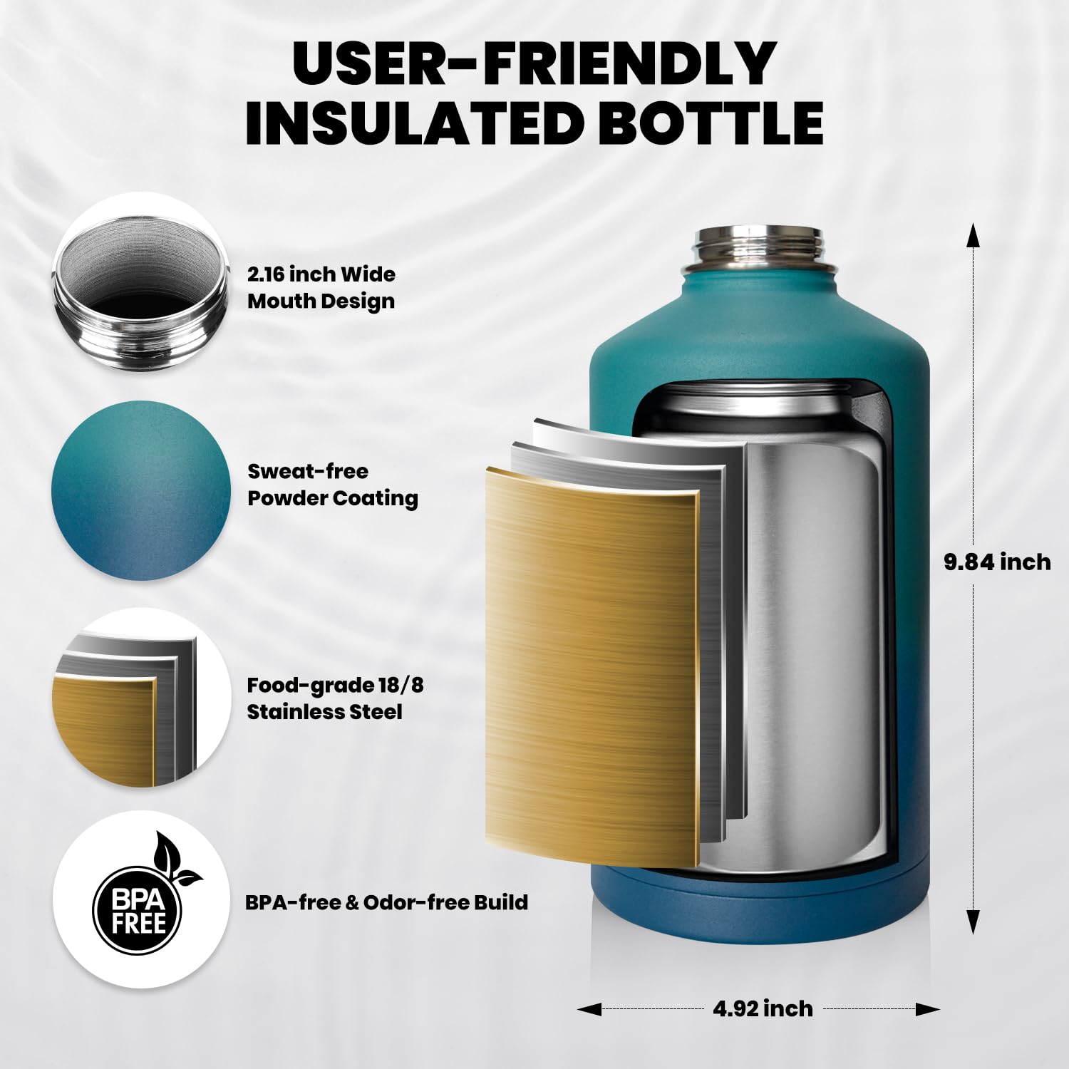 Mua Insulated Water Bottle 64 oz, Triple Wall Vacuum Stainless Steel ...