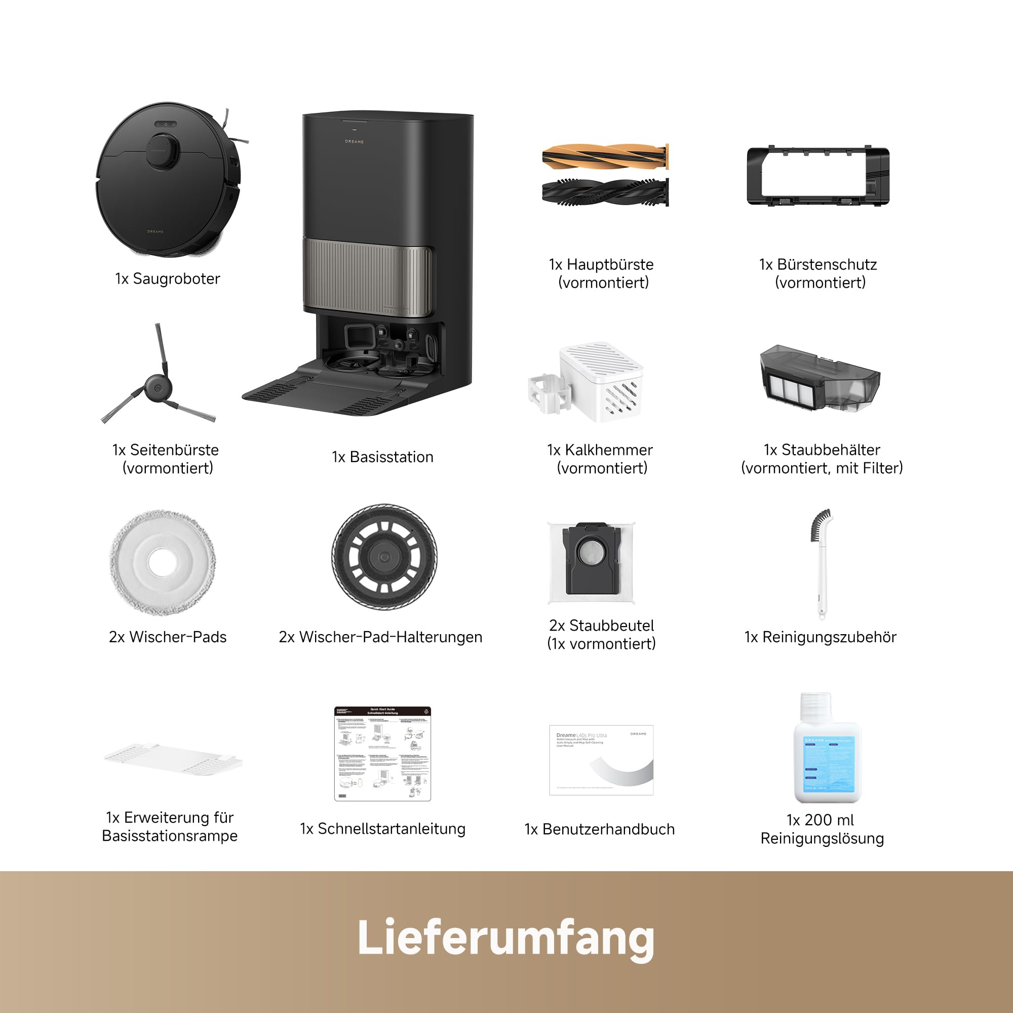 dreame L40s Pro Ultra Saugroboter, selbstreinigende Wischmopps, 19.000 Pa Saugkraft, 100% Detangling DuoBrush, ausfahrbare Wischmopps, Hindernisvermeidung für mehr als 180 Objekte, Sprachsteuerung