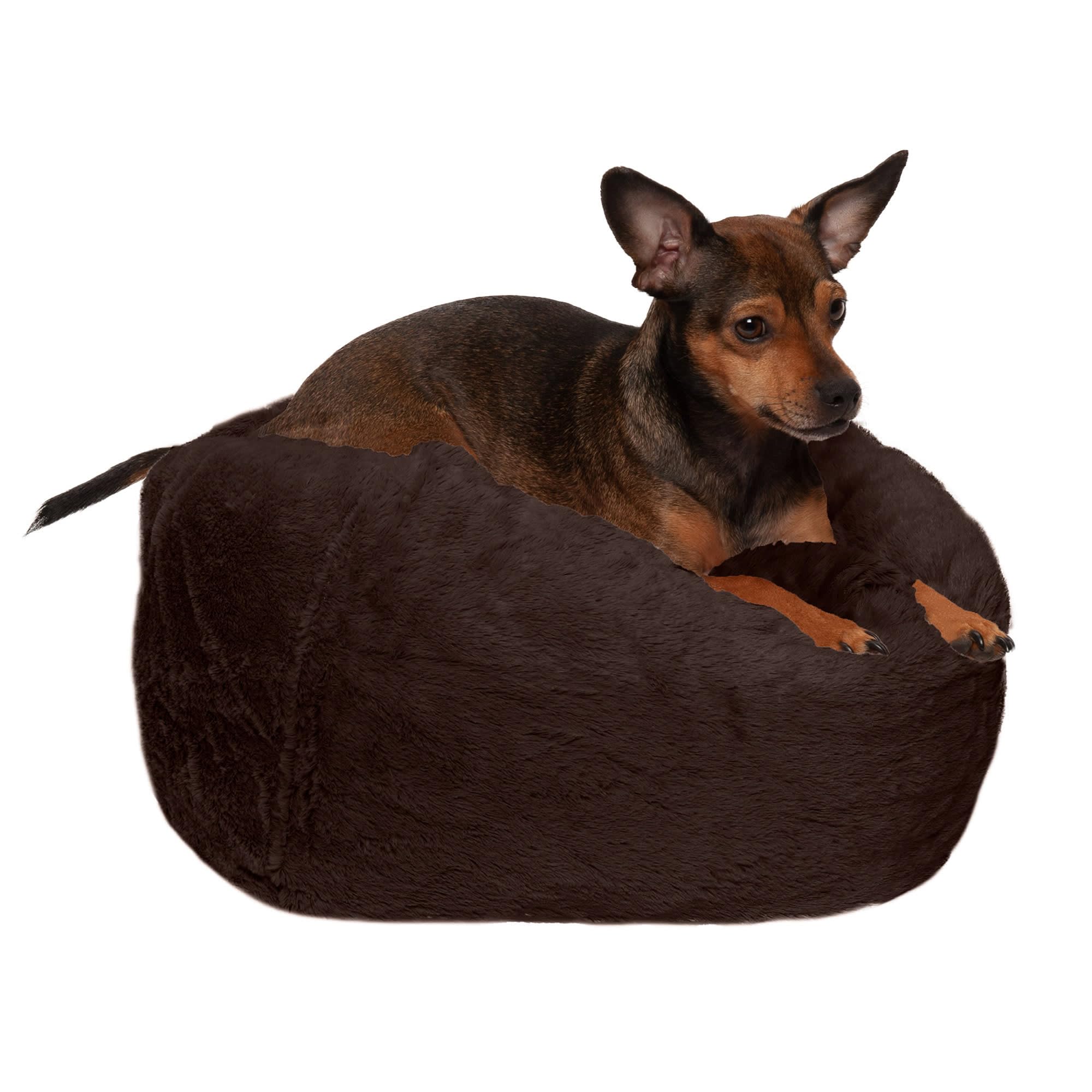 Photo 1 of Furhaven Soft & Cozy Dog Bed for Small Dogs, Refillable w/ Removable Washable Cover & Liner, For Dogs Up to 20 lbs - Plush Faux Fur Bean Bag Style Ball Bed - Espresso, Small