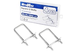 MroMax 4Pcs Square U-Bolts 1-1/2" Inner Width, M8 x 40 x 100mm 304 Stainless Steel U-Bolts with Frame Plates and Nuts, 3.94" Length, for Automobiles Trailer, Ski Boat, Sailboat and Trailer