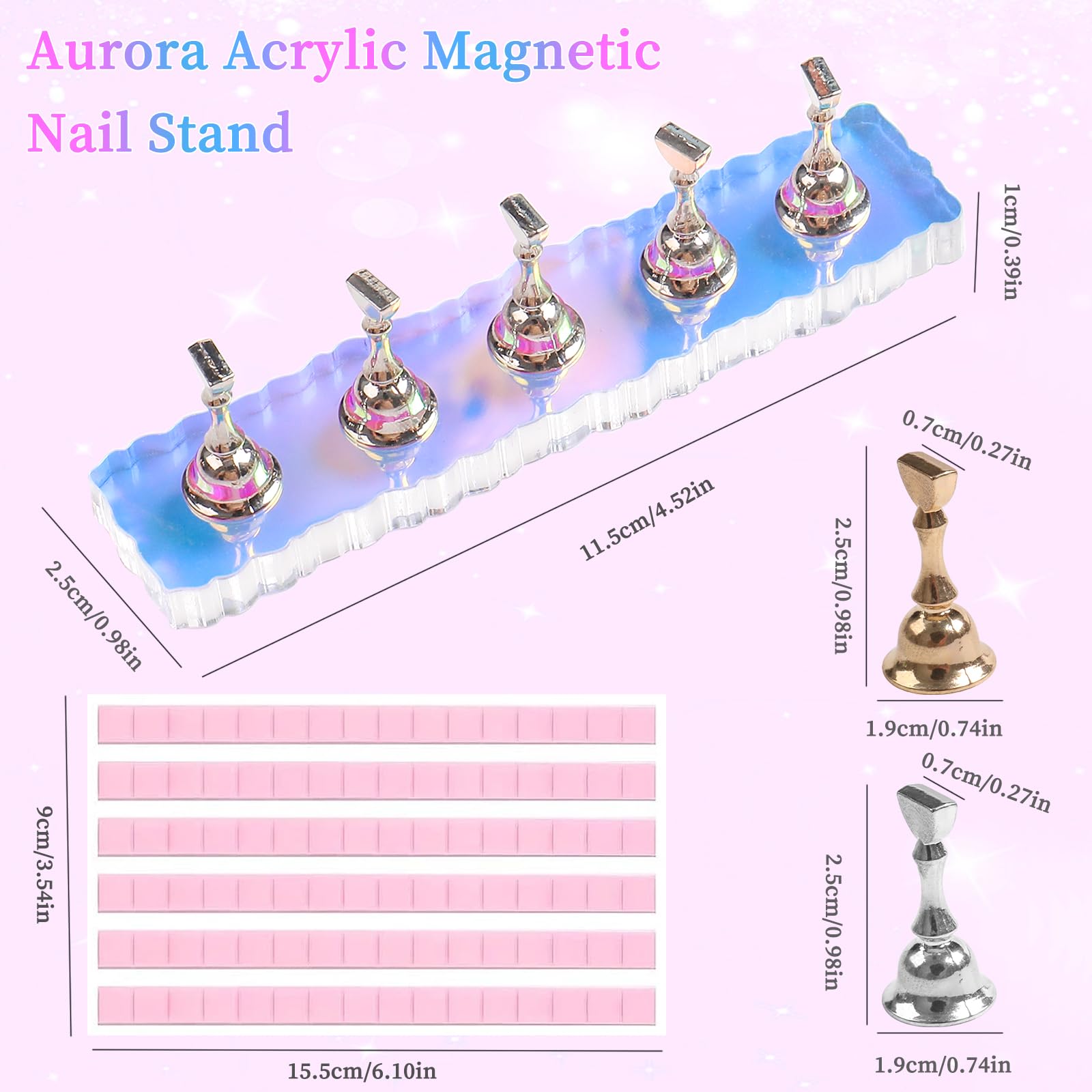 ANGNYA 2 Set Nail Stand, Aurora Nail Holder for Painting Nail Stand for Press on with 96 Pcs Reusable Sticky Putty Nail Display Stand Nail Hand Practice Magnetic Nail Art Tools for Homes and Salons - Image 2