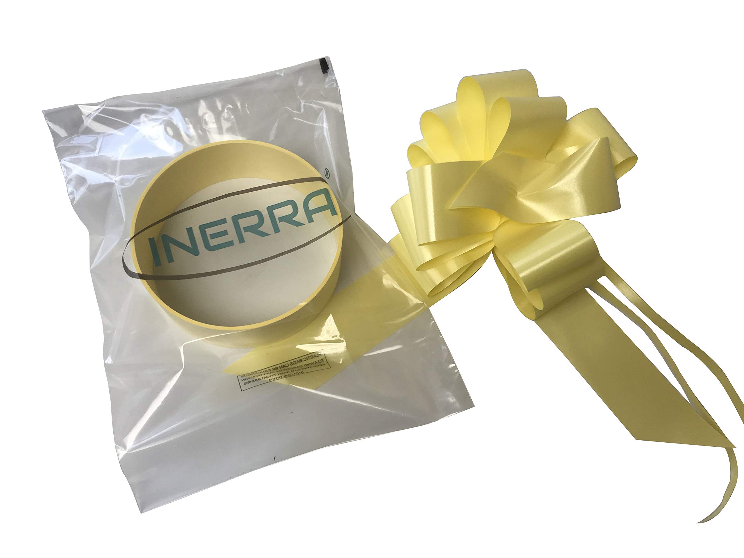 INERRA Wedding Car Decoration Kit - 3 x Large Pre-Assembled 7” Bows with 14-Loops and 7 Metres of Ribbon – With Colour Match (Lemon)