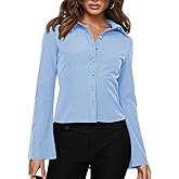 ECHOINE Women Button Down Shirts Long Sleeves Slim Fitted Casual Collared Blouses Work Striped Tops