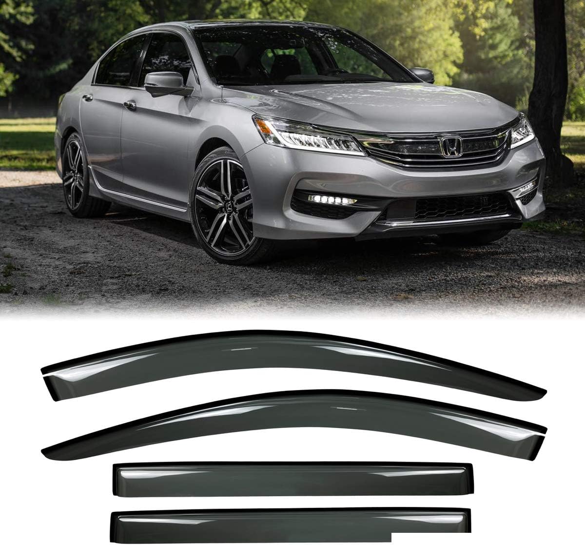 JJ 94535 For 2013-2017 Accord Sedan 4-Door 4D Sun Rain Guard Vent Shade Window Visors Driver+Passenger Side