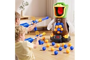 NIPLOOOW Duck Shooting Toys for Kids 3-5, Movable Target Shooting Games with 2 Air Pump Launcher, LCD Score Record, Sound, 48 Foam Balls, Birthday Gift for Boys Girls Ages 3 4 5 6 7 8 Years Old